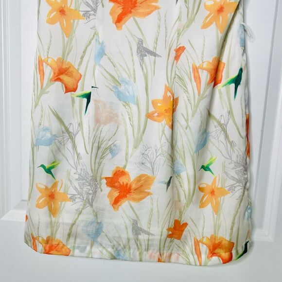 H&M Women's Satin Shift Dress Floral Hummingbird Print Size 4 Lined - Picture 4 of 11